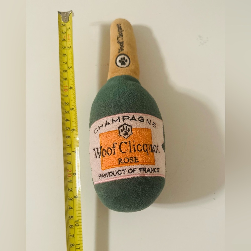 Woof Clicquot Rosé Dog Toy Plush Champagne Bottle Funny Luxury Puppy Toy
